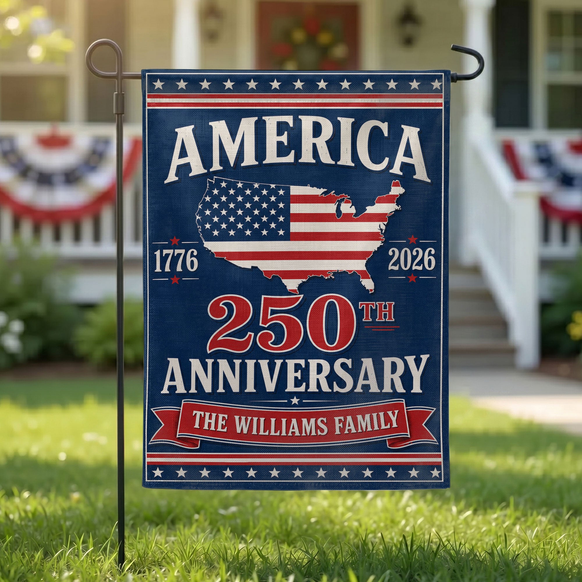 250th Anniversary America 250 Year Patriotic Flag - Custom Patriotic Flag - Semiquincentennial America Map Flag