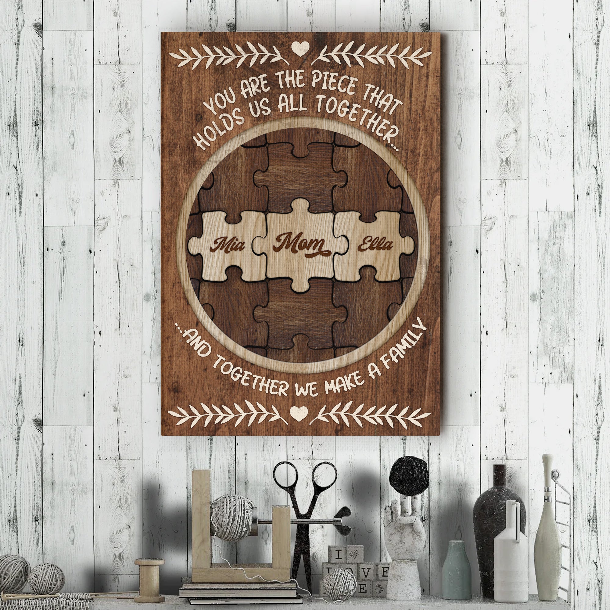 You Are The Piece That Holds Us Together Custom Puzzle Canvas for Mom, Mother's Day Gift from Kids