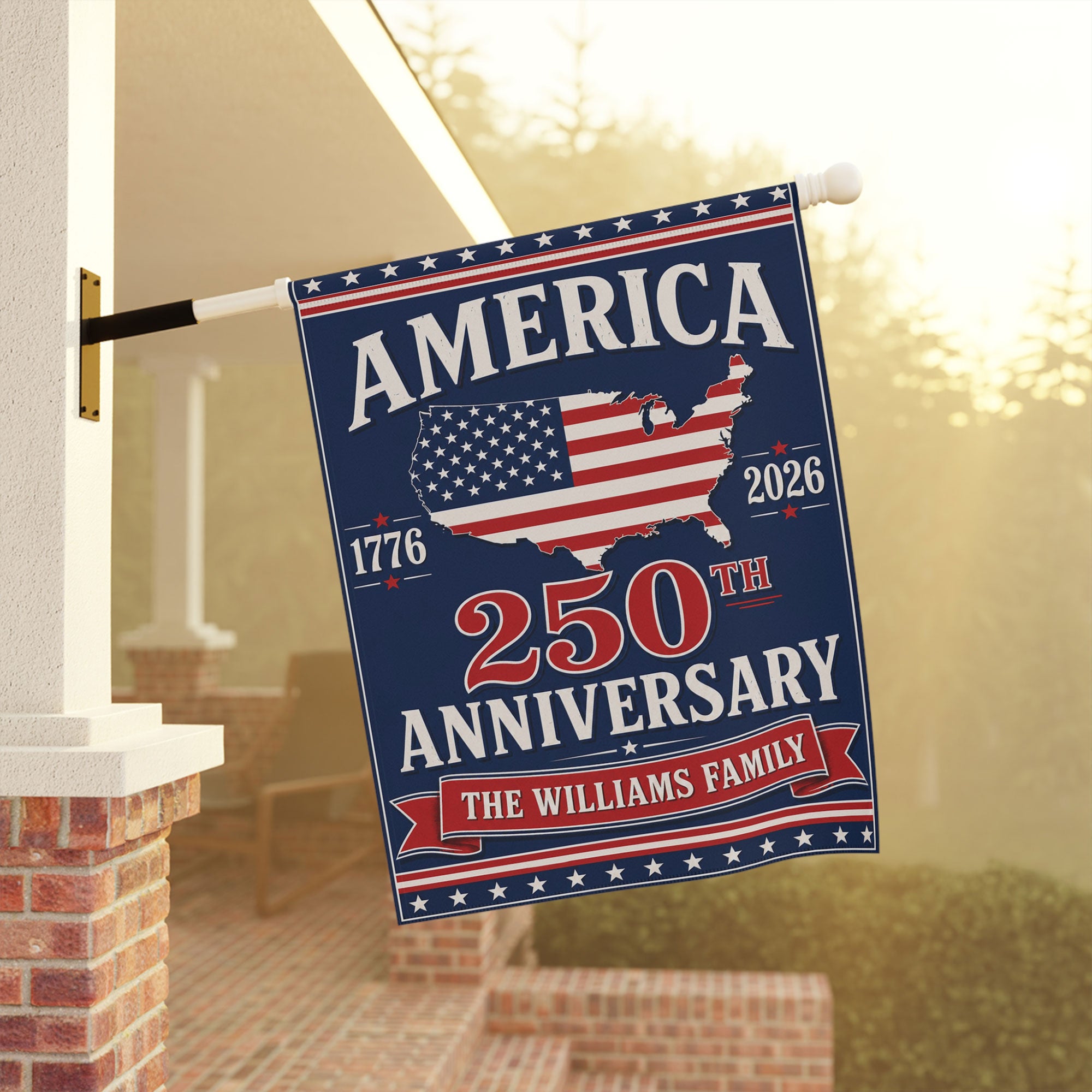 250th Anniversary America 250 Year Patriotic Flag - Custom Patriotic Flag - Semiquincentennial America Map Flag