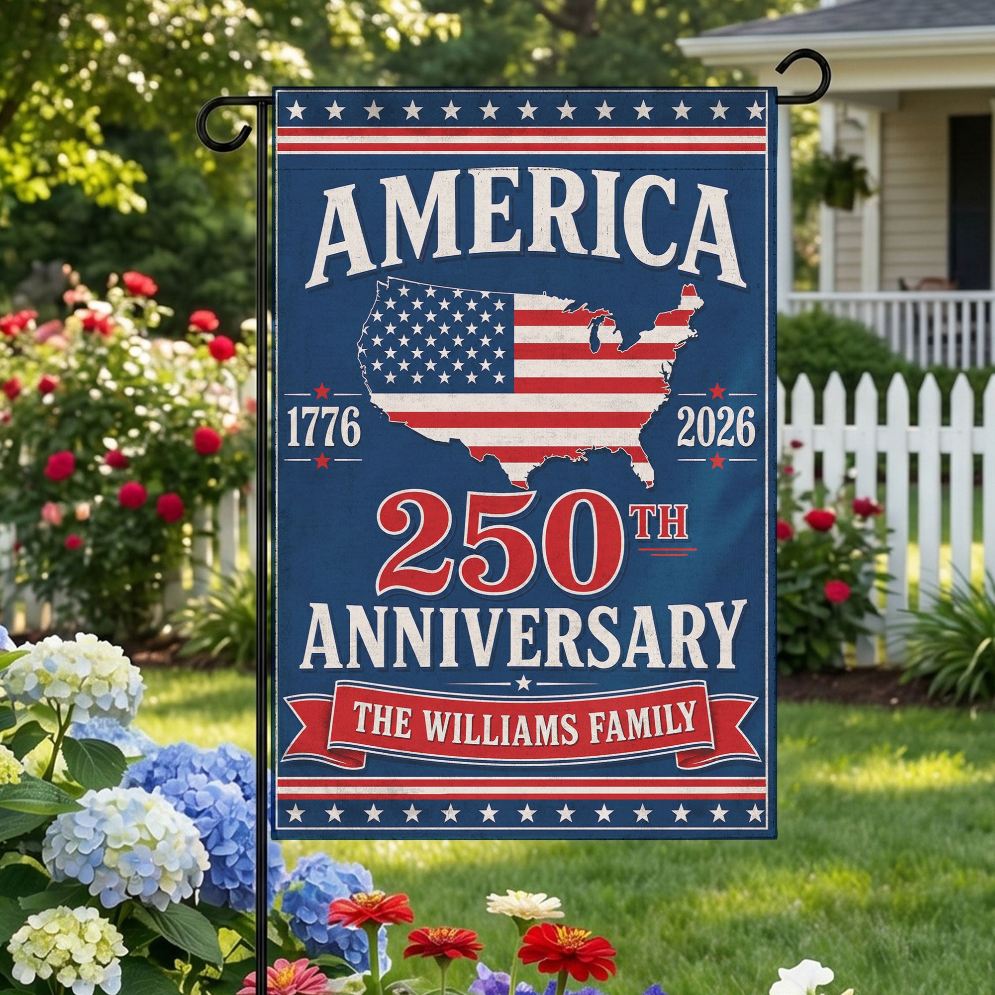 250th Anniversary America 250 Year Patriotic Flag - Custom Patriotic Flag - Semiquincentennial America Map Flag