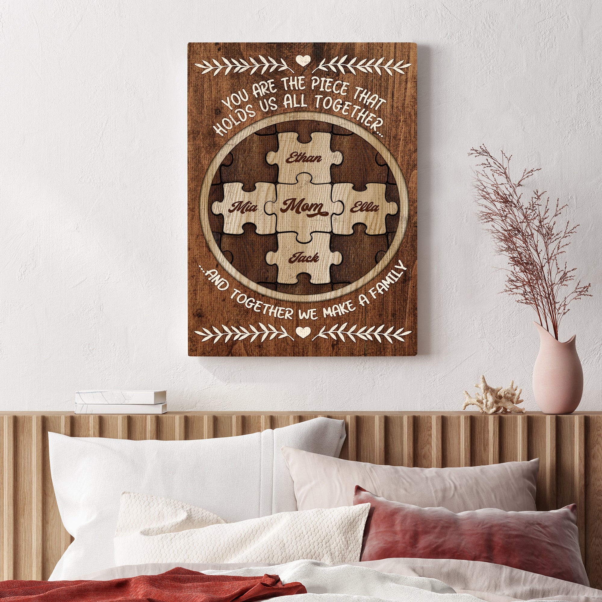 You Are The Piece That Holds Us Together Custom Puzzle Canvas for Mom, Mother's Day Gift from Kids
