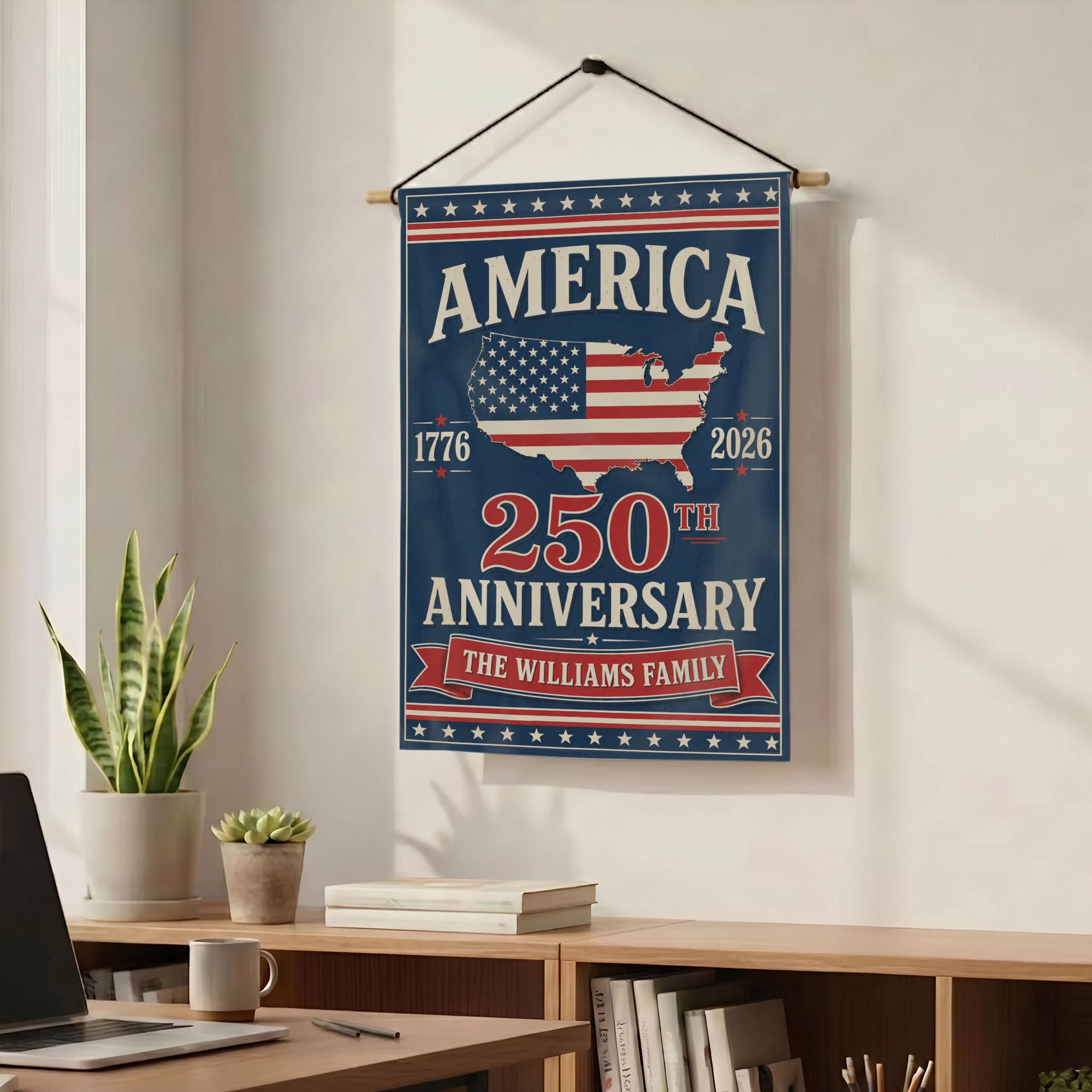 250th Anniversary America 250 Year Patriotic Flag - Custom Patriotic Flag - Semiquincentennial America Map Flag