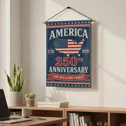 Custom Family Name America 250th US Map Patriotic Garden Flag - Personalized Decor
