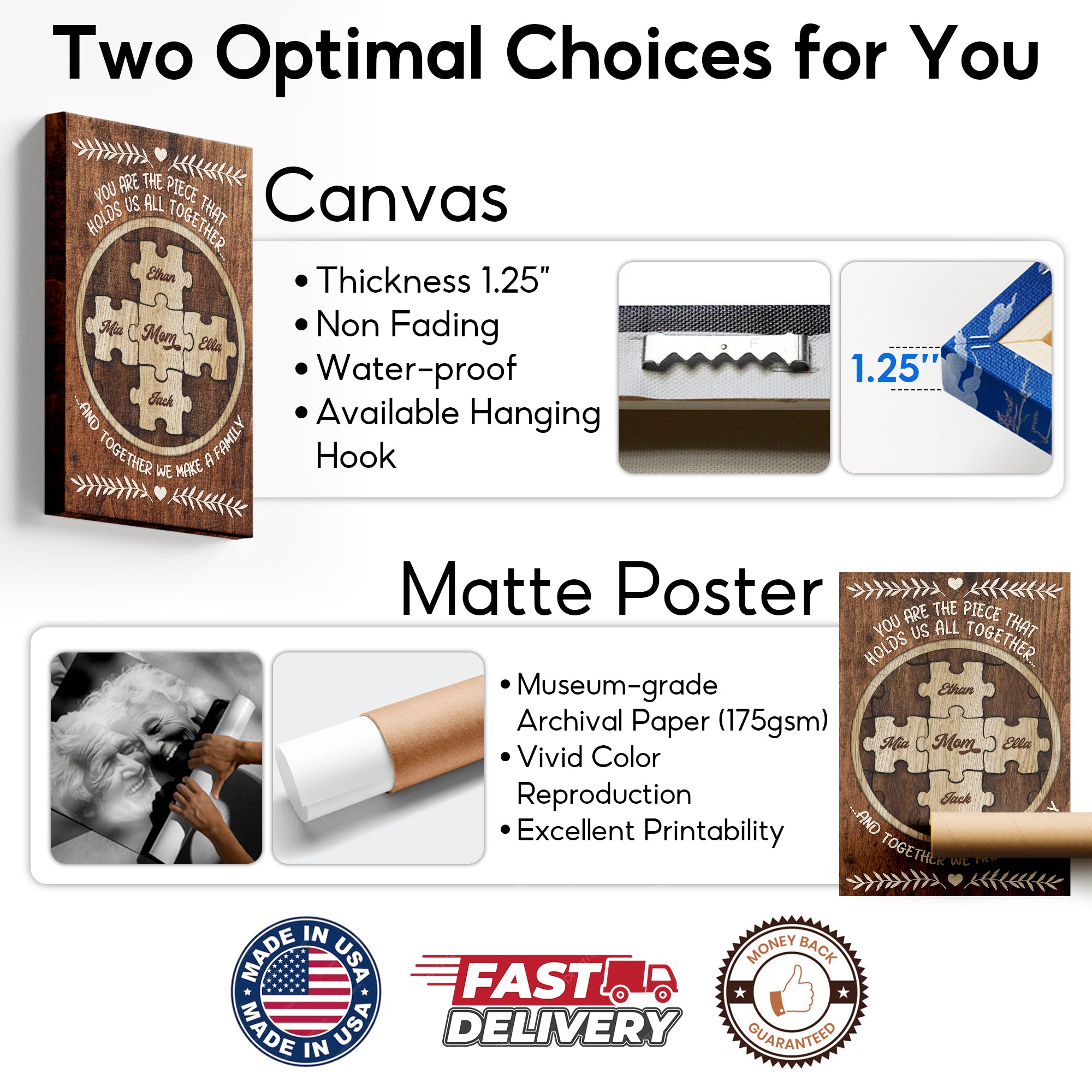 You Are The Piece That Holds Us Together Custom Puzzle Canvas for Mom, Mother's Day Gift from Kids