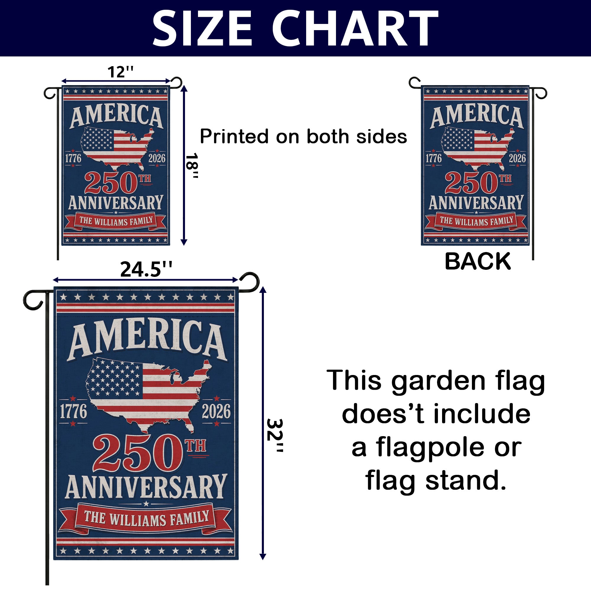 250th Anniversary America 250 Year Patriotic Flag - Custom Patriotic Flag - Semiquincentennial America Map Flag