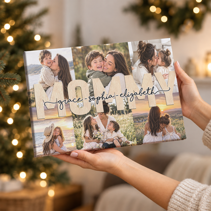 Custom Photo Mom Collage 6 Photos Mommy with Kids Names Canvas - Personalized Wall Art