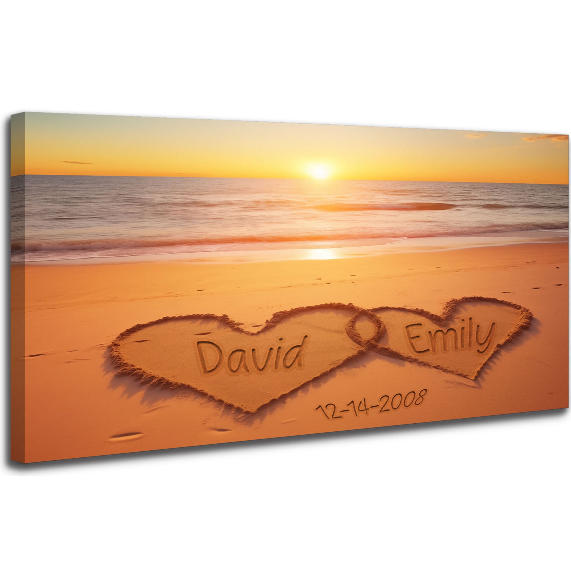 Personalized Couple Canvas with Names And Date, Heart Sunset Wall Art for Wedding Anniversary