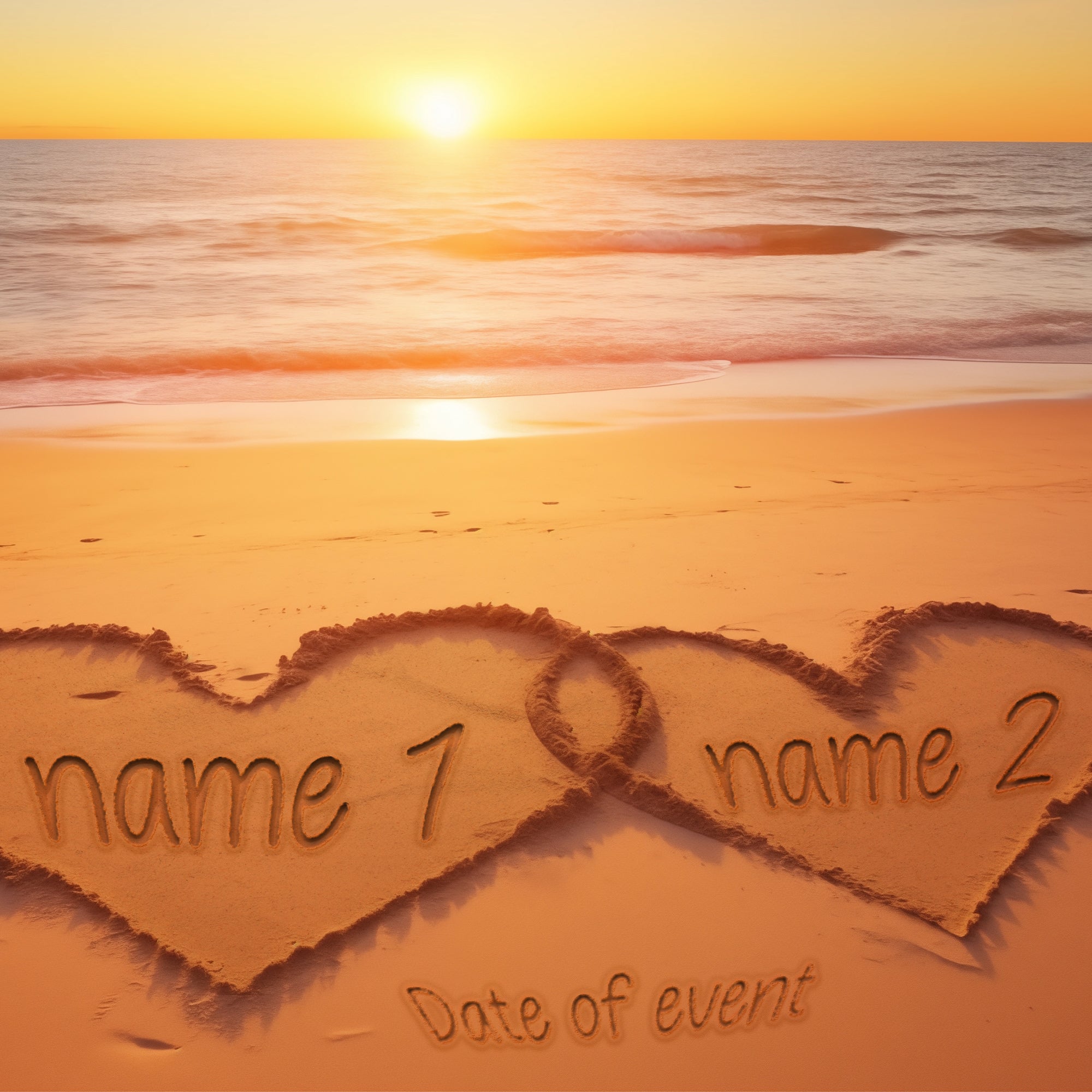 Personalized Couple Canvas with Names And Date, Heart Sunset Wall Art for Wedding Anniversary