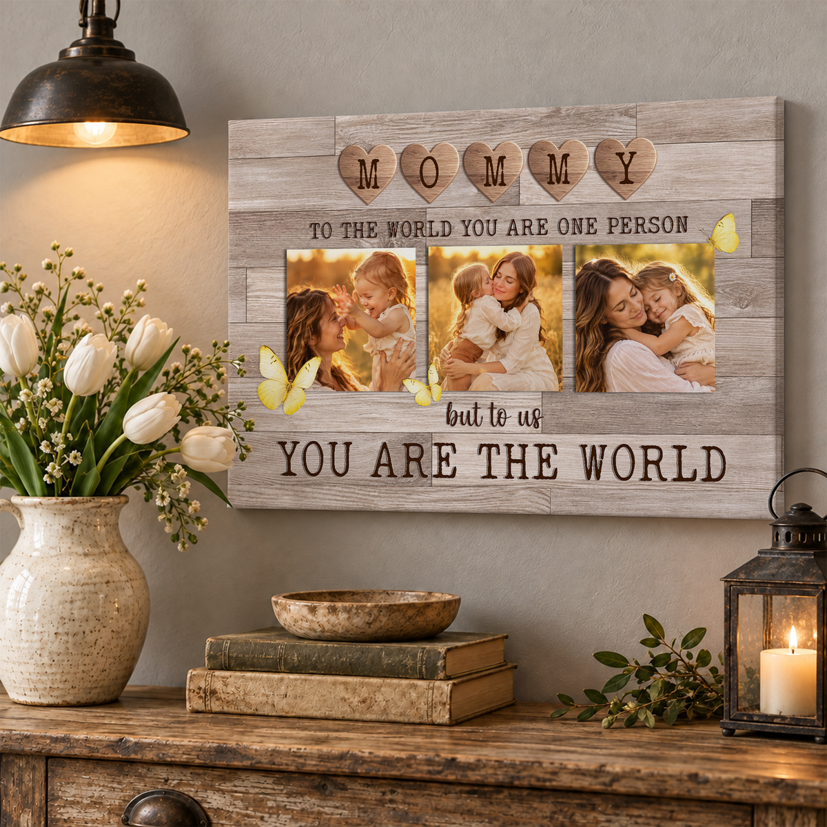 Custom Photo Mom Collage 3 Photos But To Us You Are The World Canvas - Personalized Wall Art