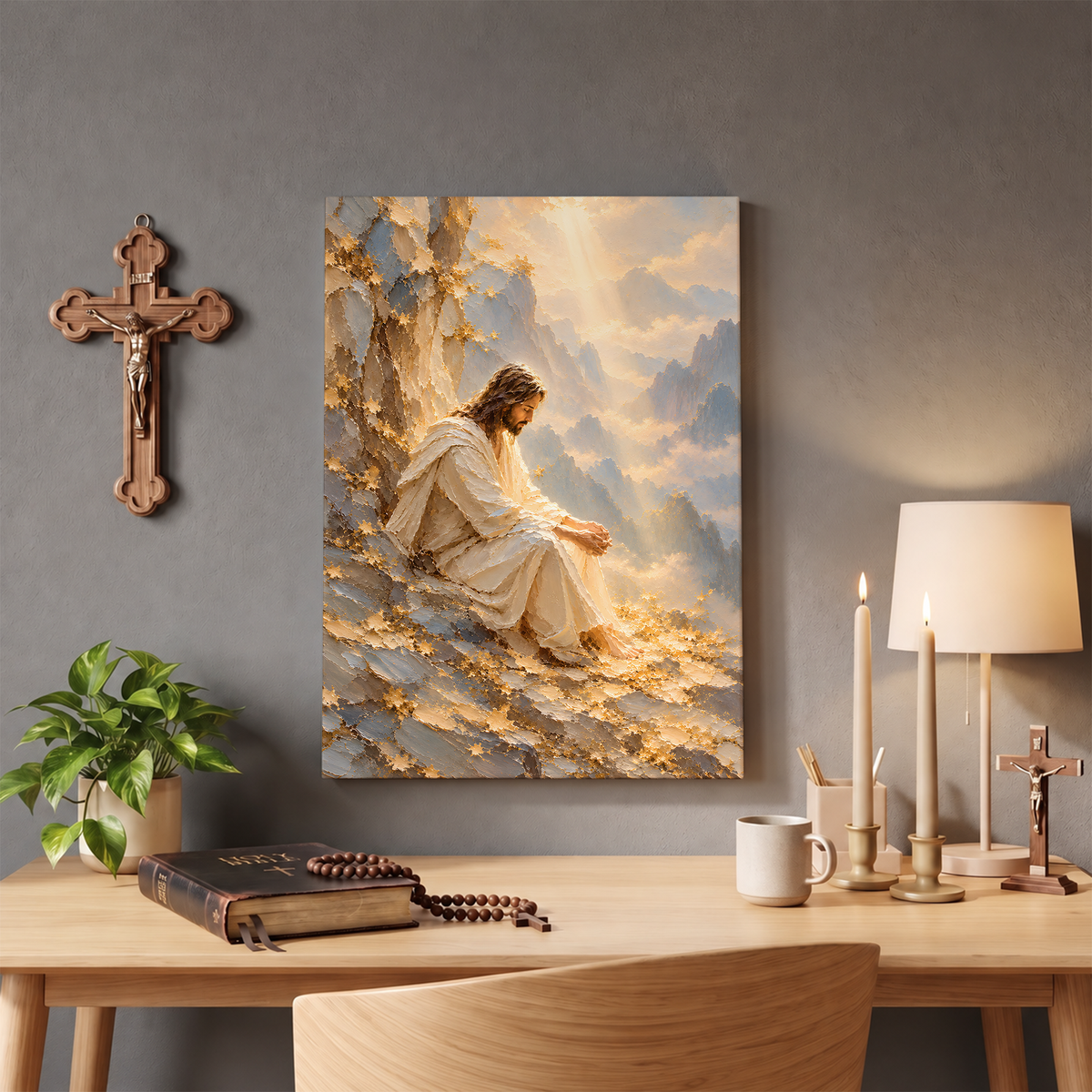Praying Jesus Canvas Art - Christian Wall Art
