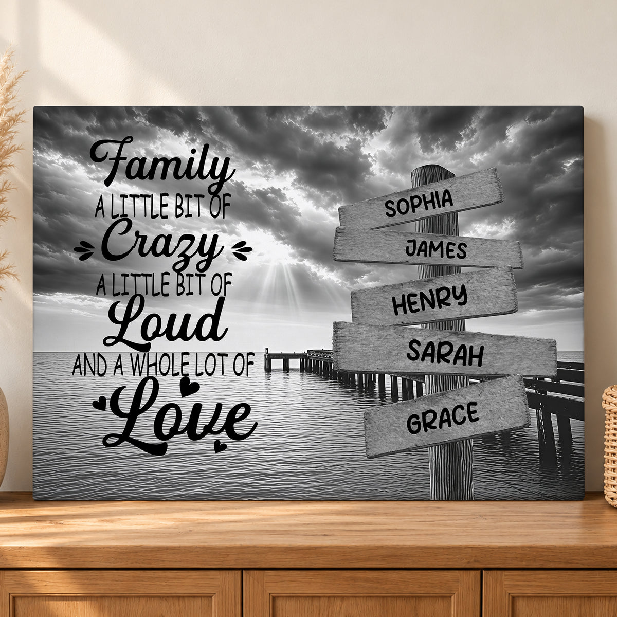 Custom Family Street Sign A Little Bit of Crazy Black and White Canvas - Personalized Wall Art