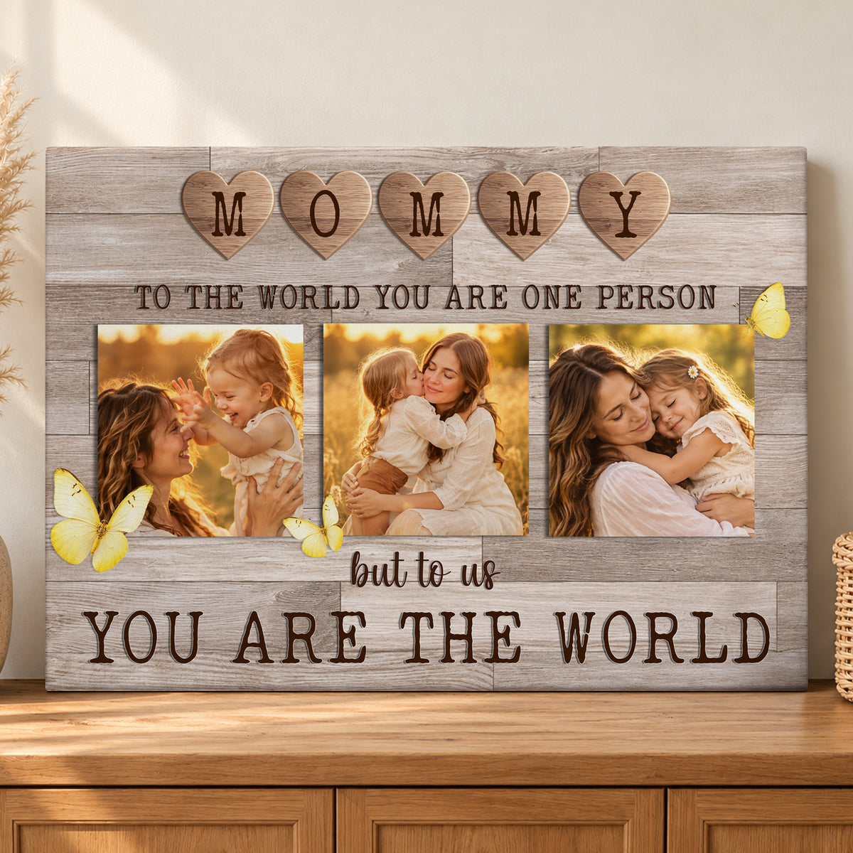 Custom Photo Mom Collage 3 Photos But To Us You Are The World Canvas - Personalized Wall Art