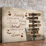 Custom Family Street Sign A Little Bit of Crazy Red Hearts Canvas - Personalized Wall Art