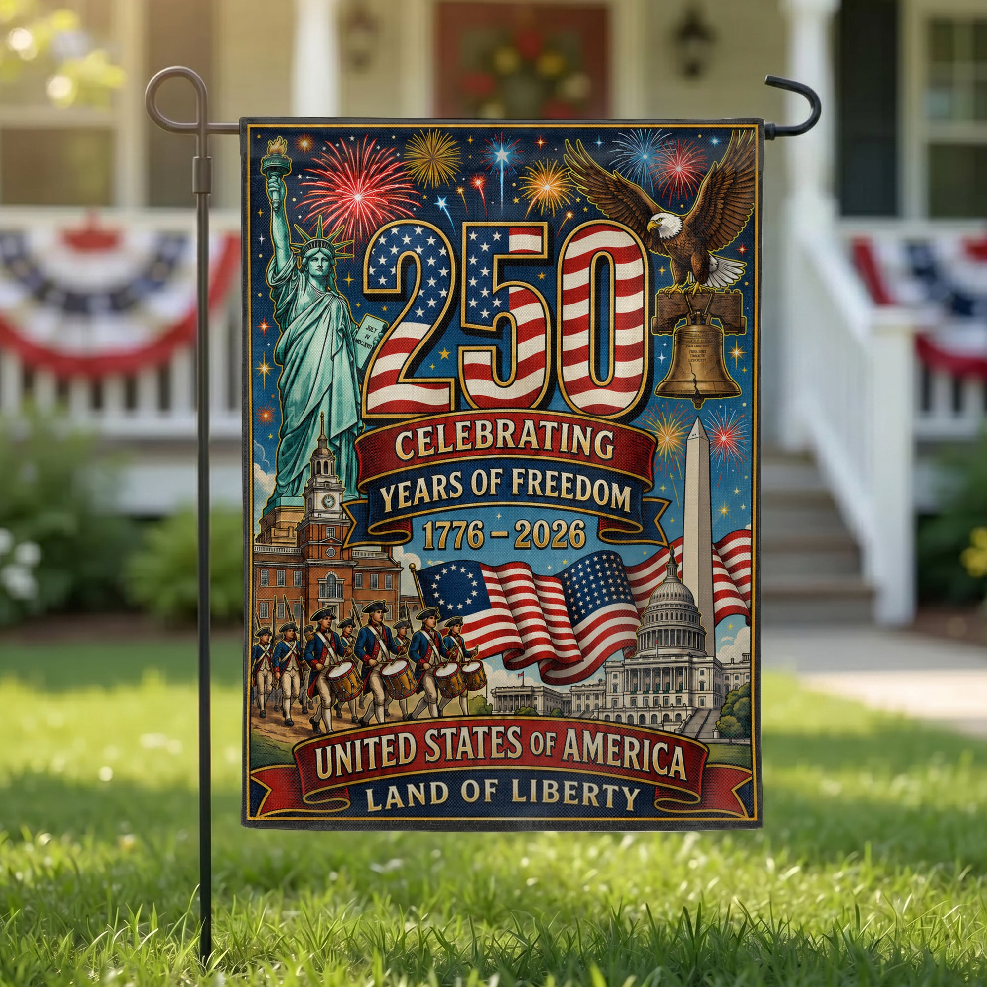 America 250 Celebrating Years Of Freedom - Patriotic Garden Flag Anniversary - US Semiquincentennial Flag