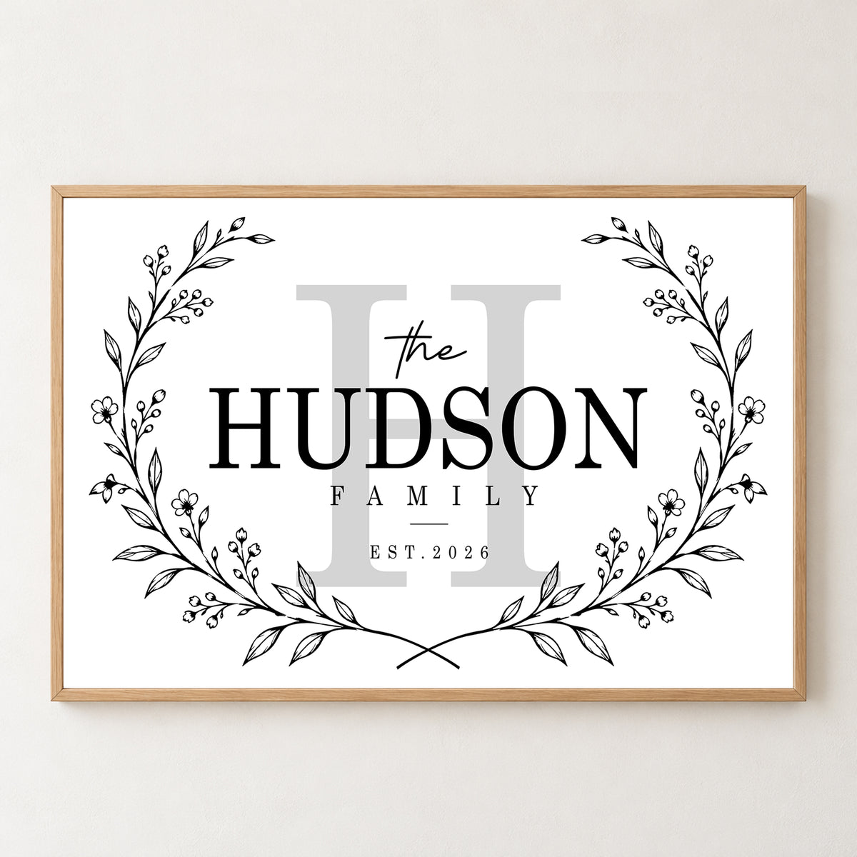 Custom Family Name Sign Floral Wreath Name & Year Canvas - Personalized Wall Art