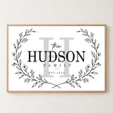 Custom Family Name Sign Floral Wreath Name & Year Canvas - Personalized Wall Art