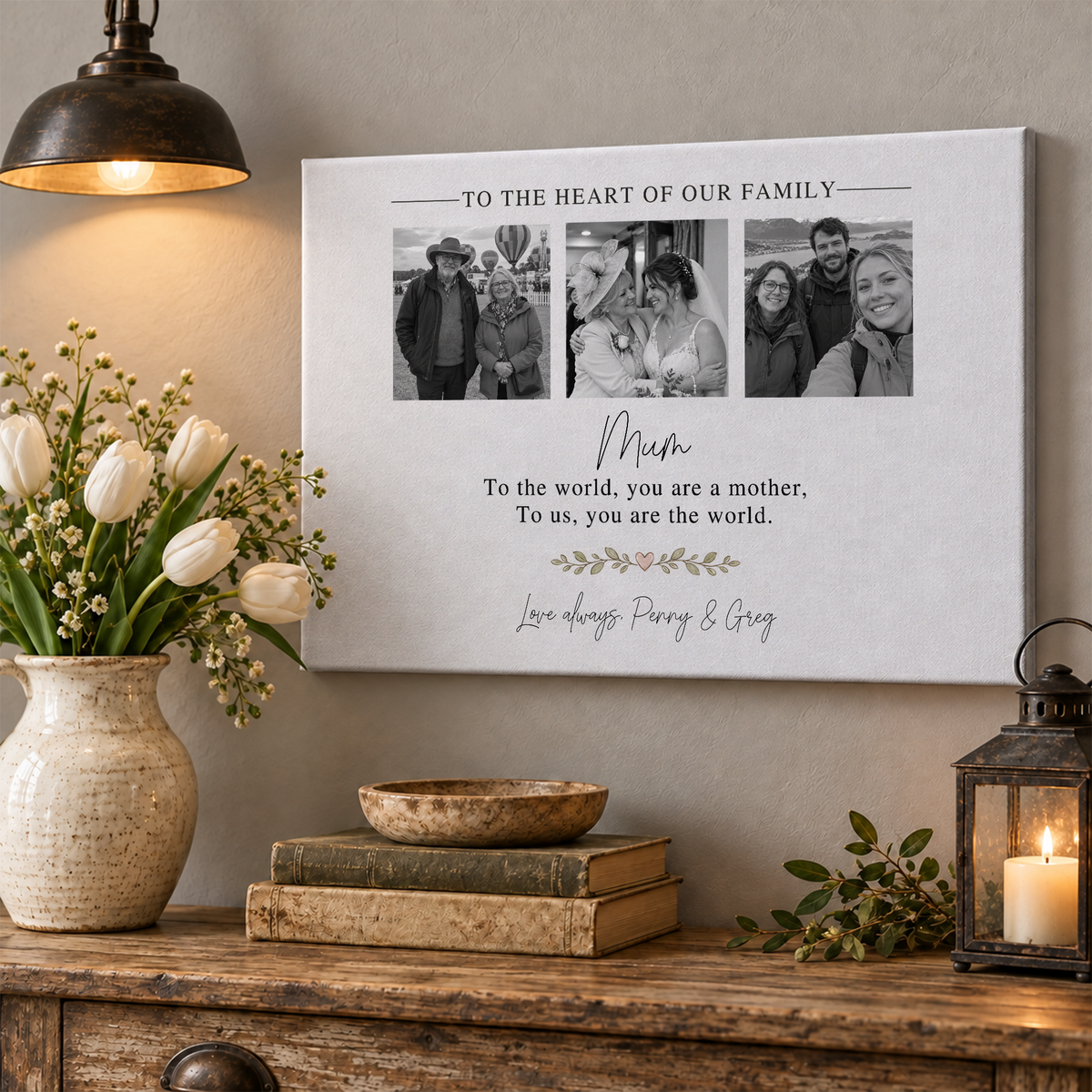 Custom Photo Mom Collage 3 Photos To The Heart Of Our Family Canvas - Personalized Wall Art
