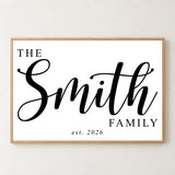 Custom Family Name Sign Big Script Name & Year Canvas - Personalized Wall Art