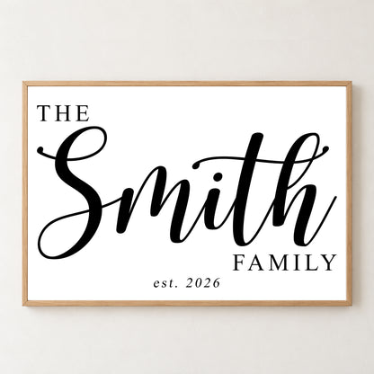 Custom Family Name Sign Big Script Name & Year Canvas - Personalized Wall Art