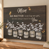 Custom Mom Mason Jar Flowers with Kids Names Canvas - Personalized Wall Art