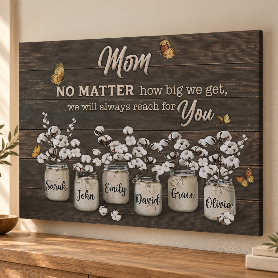 Custom Mom Mason Jar Flowers with Kids Names Canvas - Personalized Wall Art