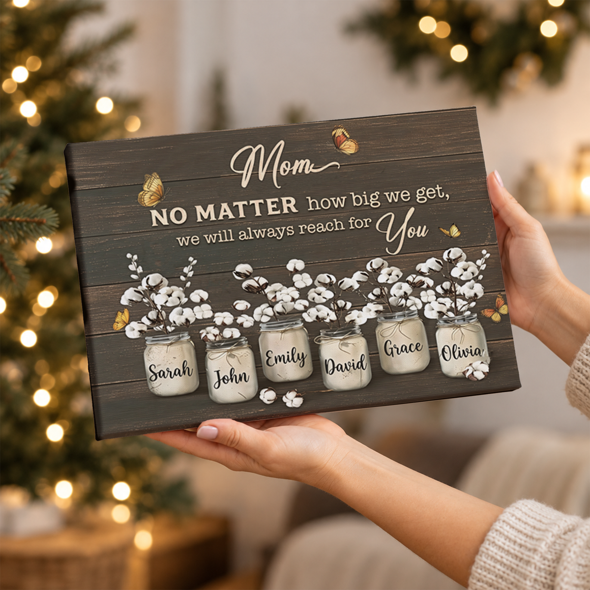 Custom Mom Mason Jar Flowers with Kids Names Canvas - Personalized Wall Art