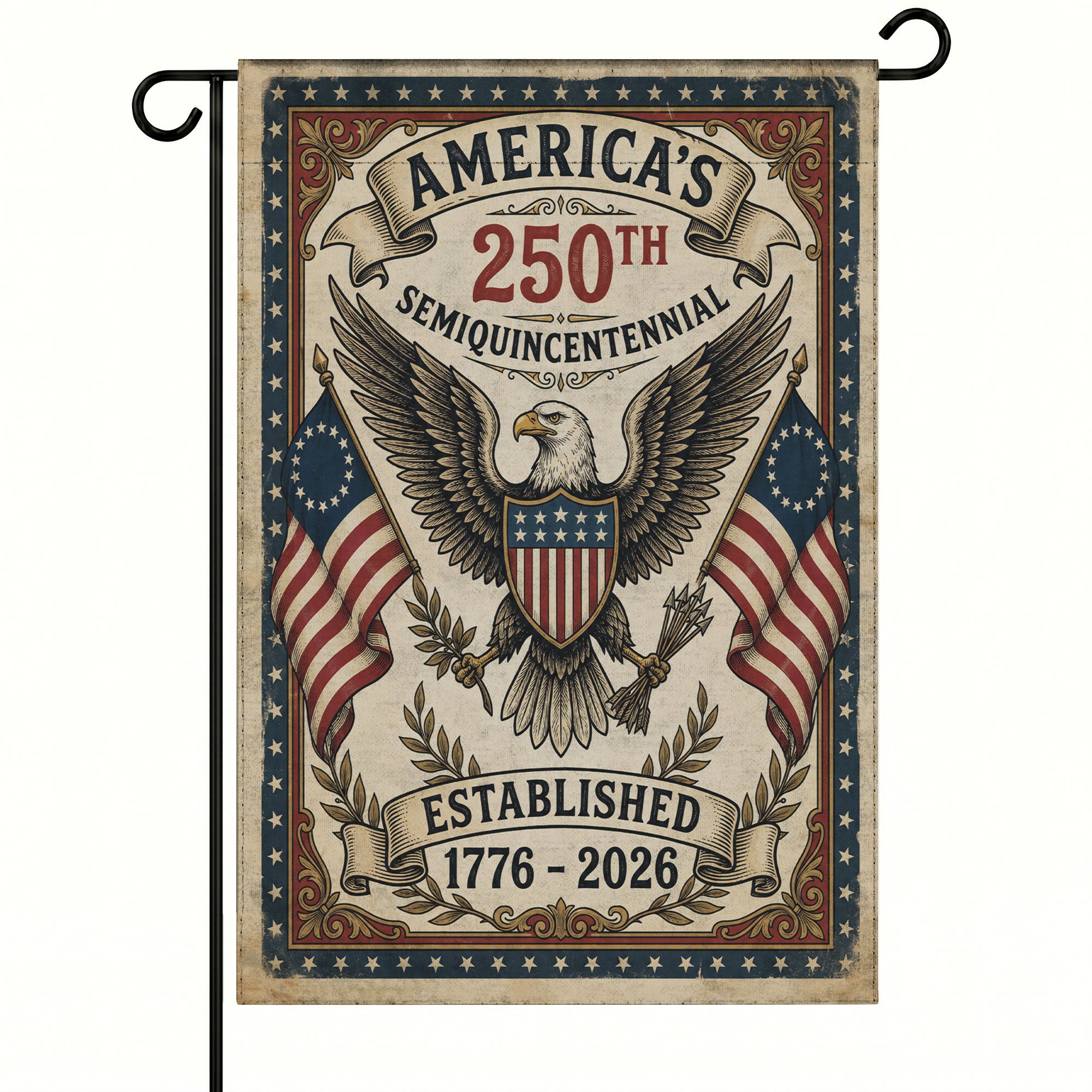 America 250th Semiquincentennial Vintage Flag - Patriotic Eagle Garden Flag - Independence Day Decor