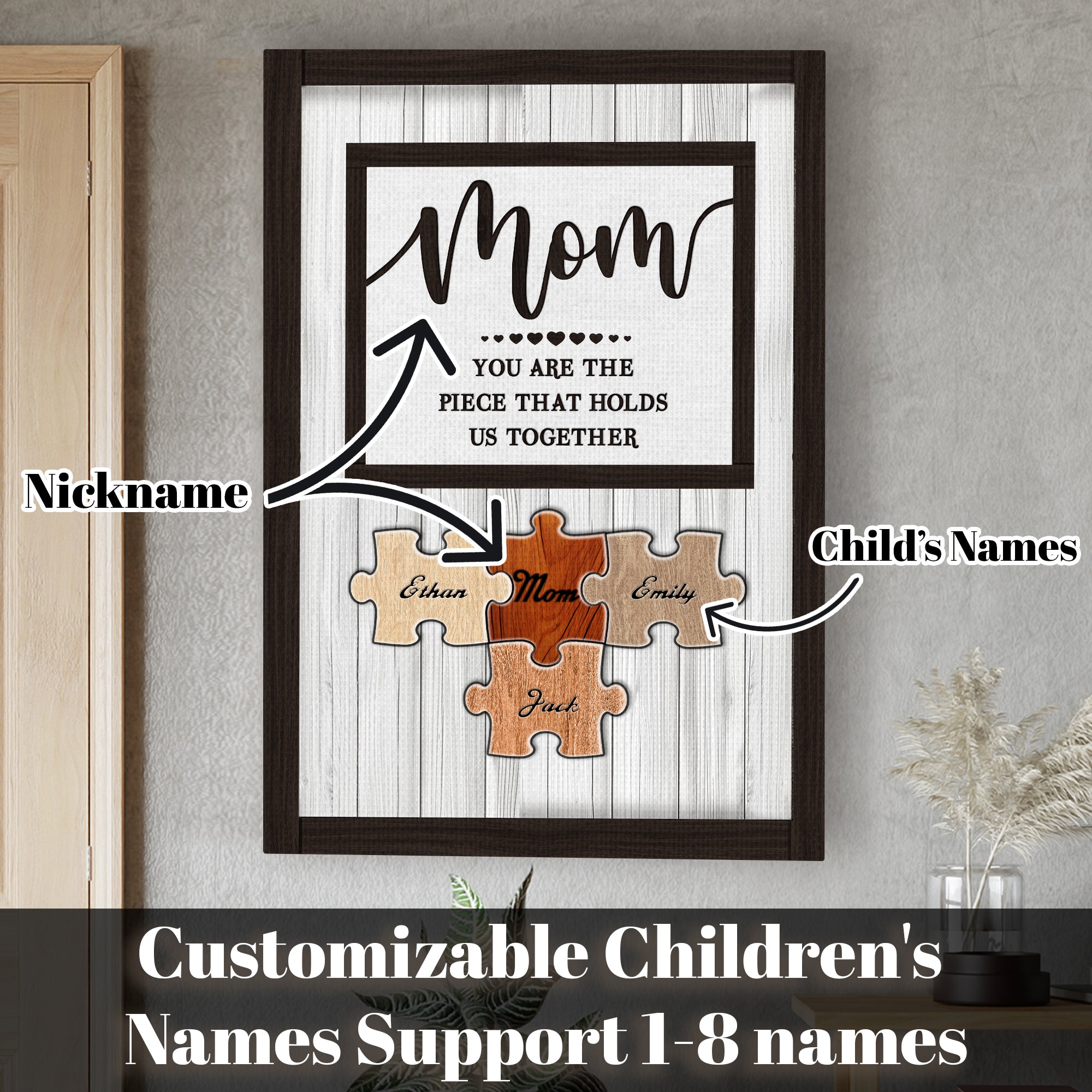 You Are The Piece That Holds Us Together Custom Mom Puzzle Piece Wall Art, Mother's Day Gift from Daughter Son