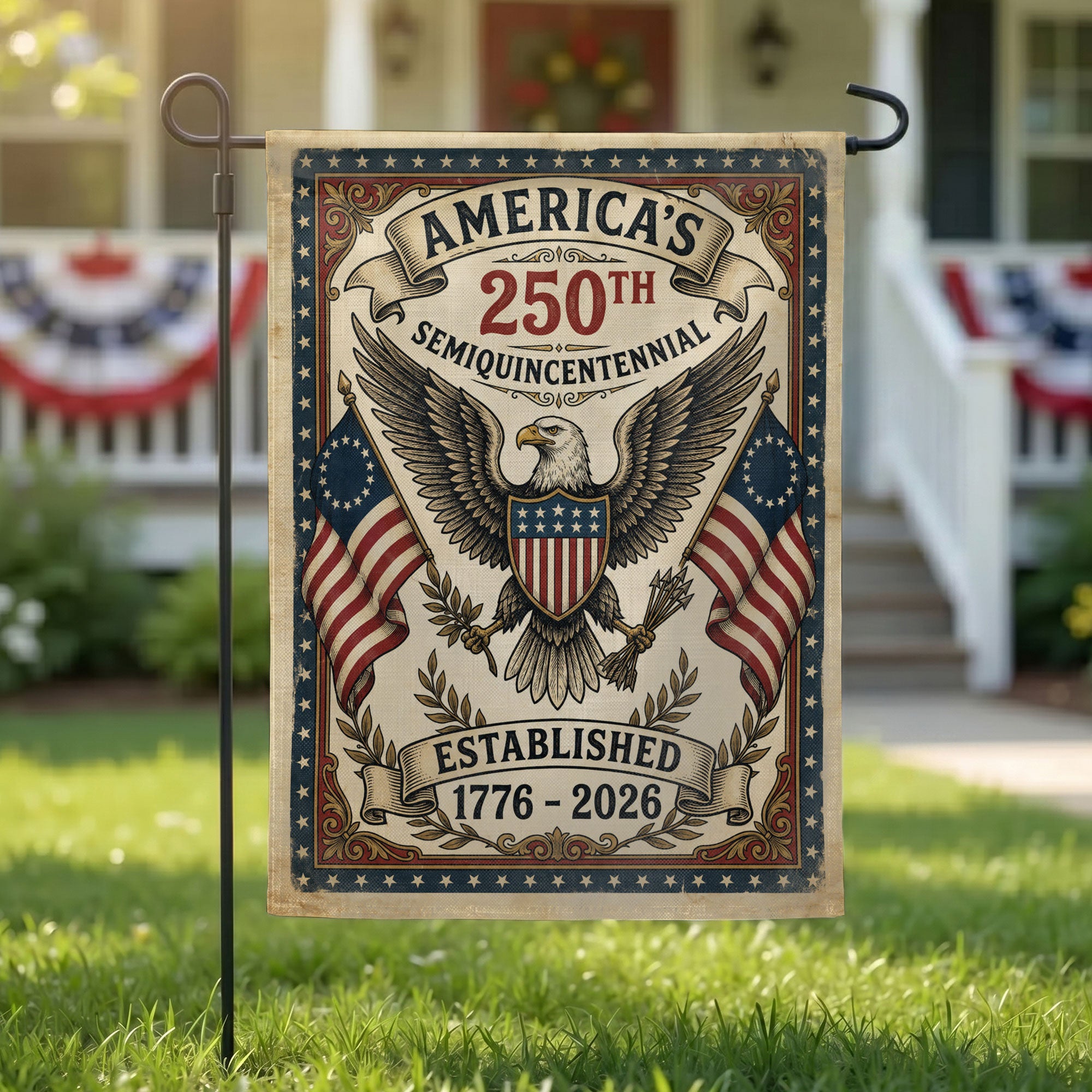 America 250th Semiquincentennial Vintage Flag - Patriotic Eagle Garden Flag - Independence Day Decor