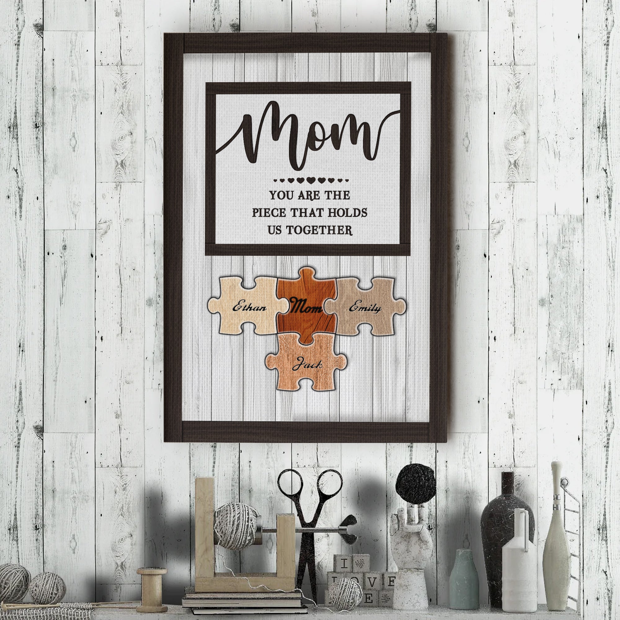 You Are The Piece That Holds Us Together Custom Mom Puzzle Piece Wall Art, Mother's Day Gift from Daughter Son