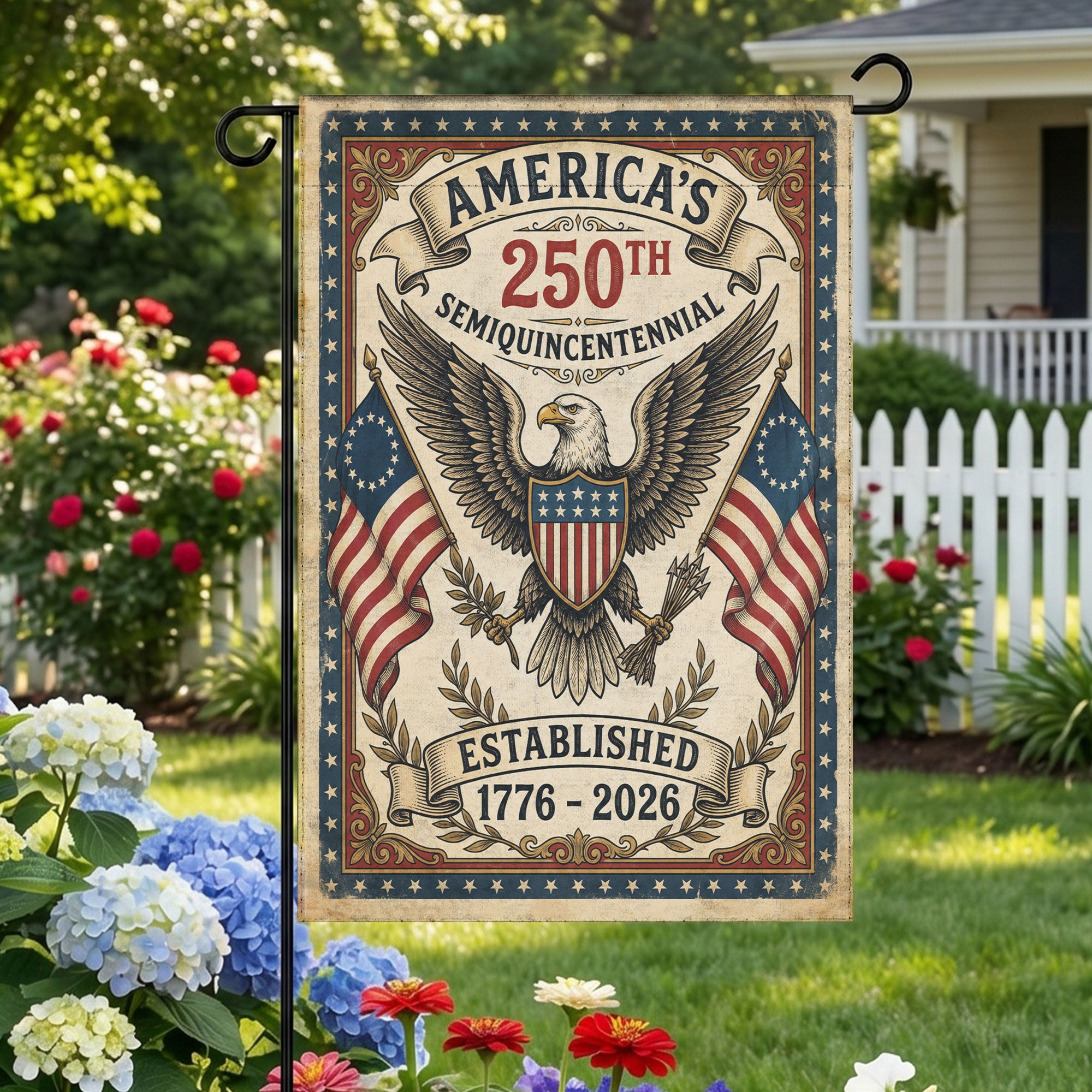 America 250th Semiquincentennial Vintage Flag - Patriotic Eagle Garden Flag - Independence Day Decor