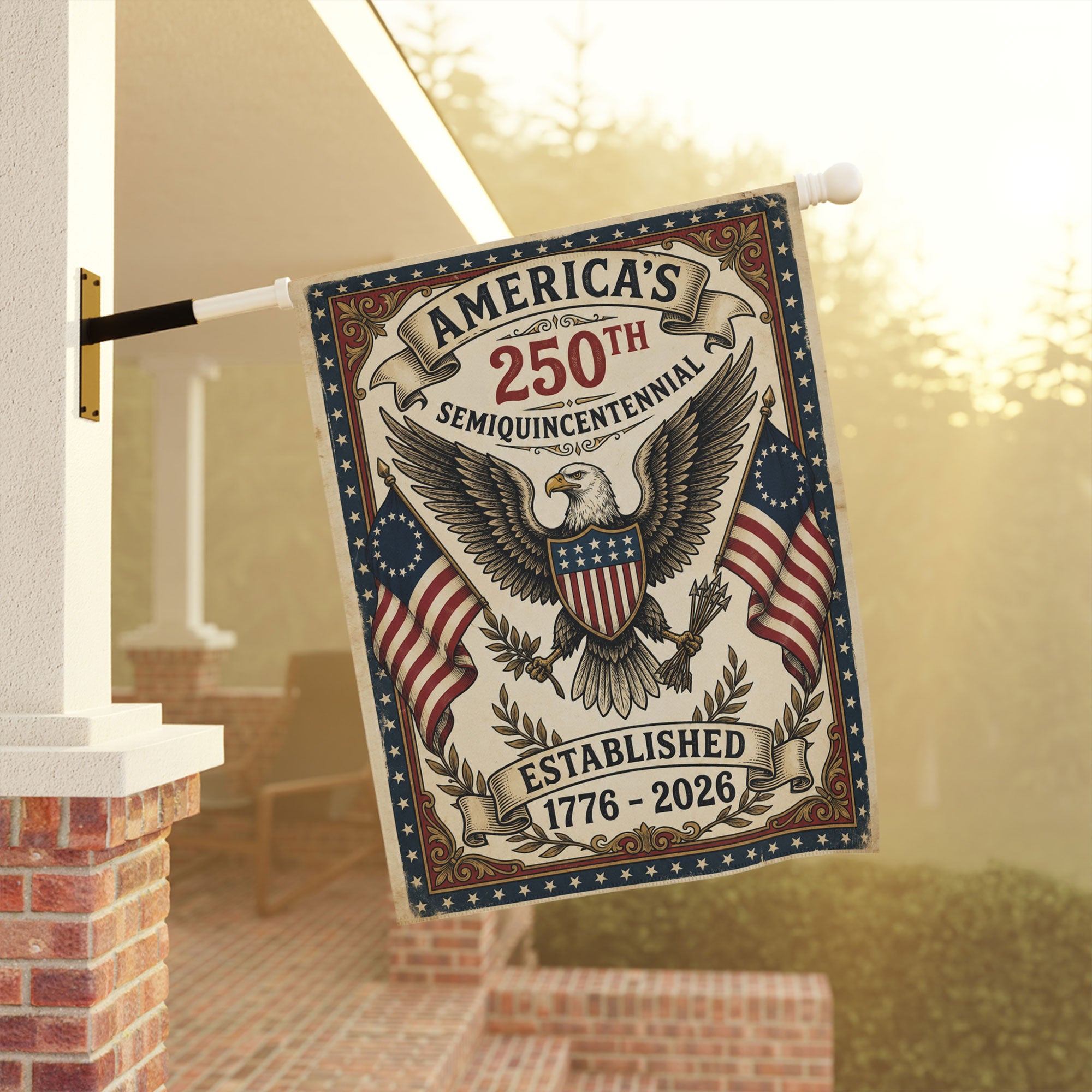 America 250th Semiquincentennial Vintage Flag - Patriotic Eagle Garden Flag - Independence Day Decor