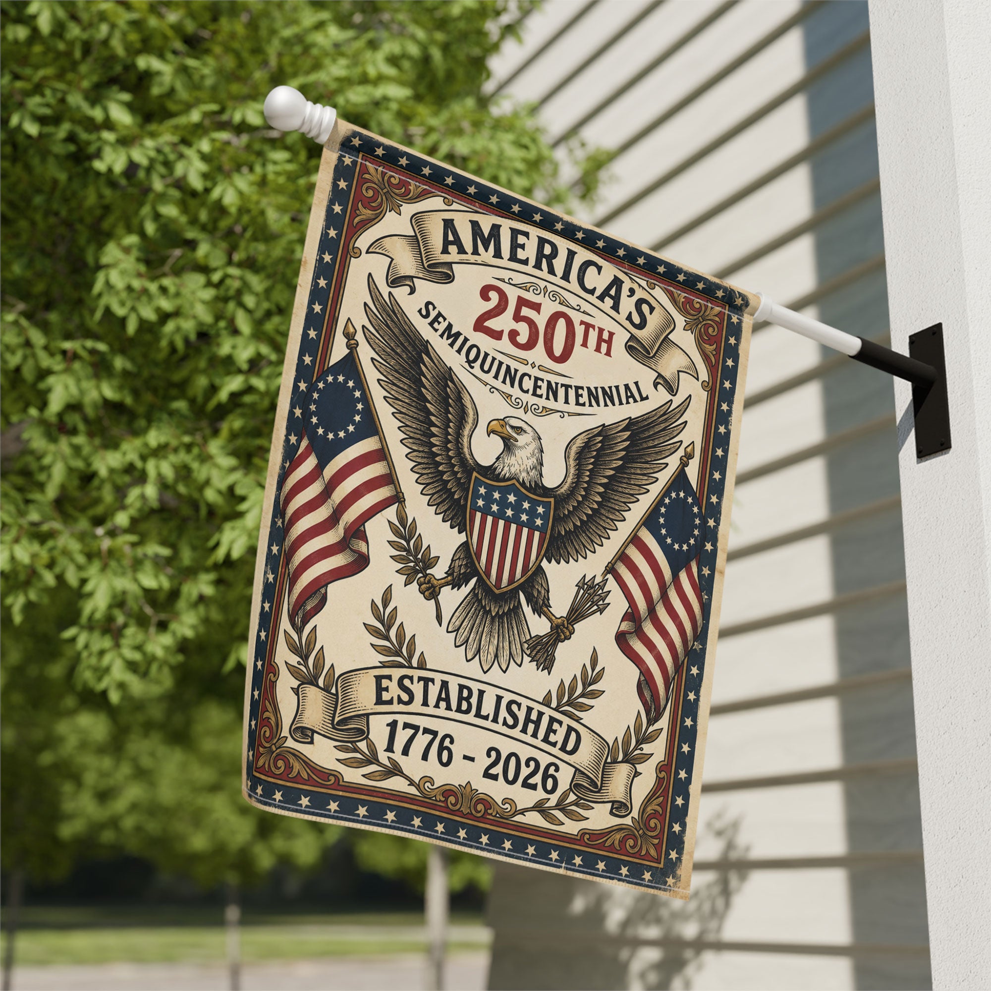 America 250th Semiquincentennial Vintage Flag - Patriotic Eagle Garden Flag - Independence Day Decor
