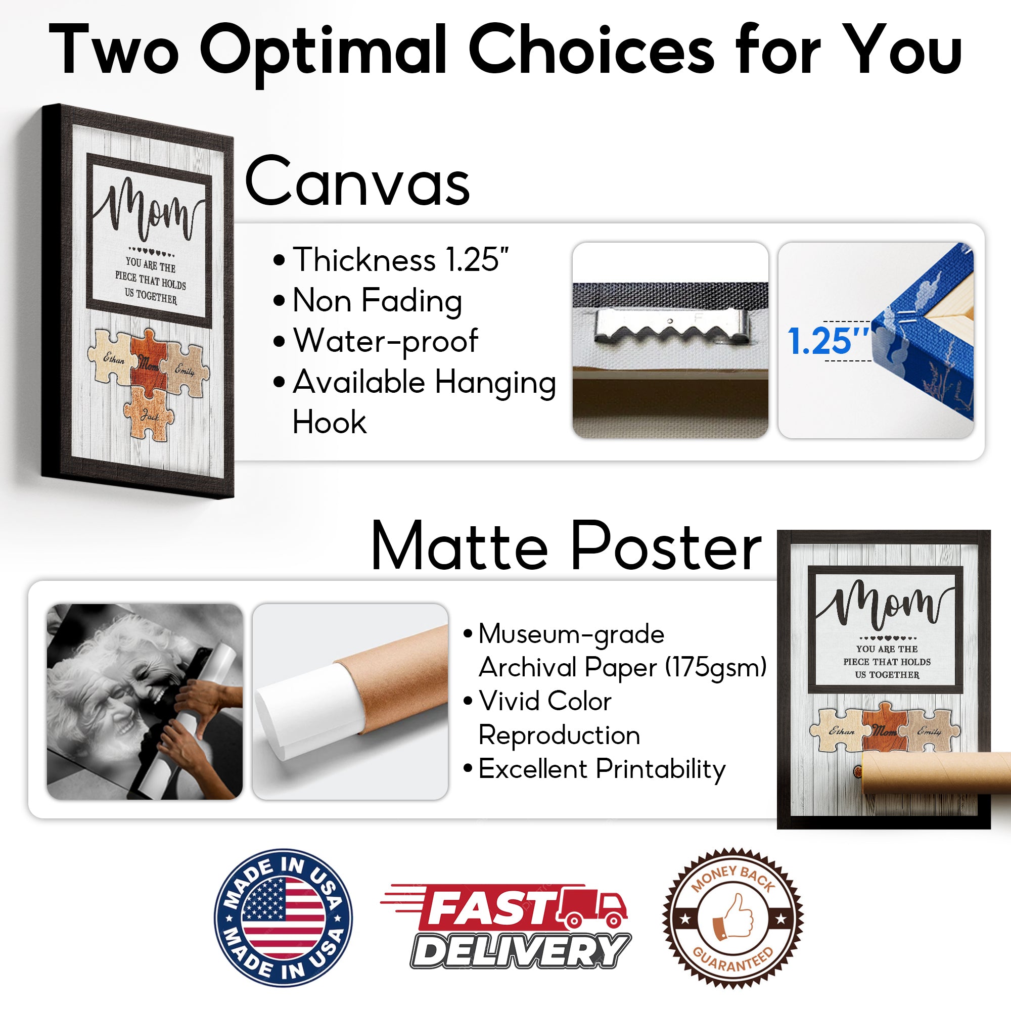 You Are The Piece That Holds Us Together Custom Mom Puzzle Piece Wall Art, Mother's Day Gift from Daughter Son