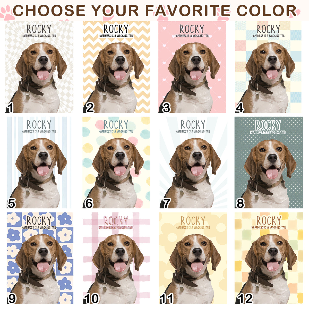 Custom Dog Portrait from Photo with Name & Happiness Is a Wagging Tail Canvas - Personalized Wall Art