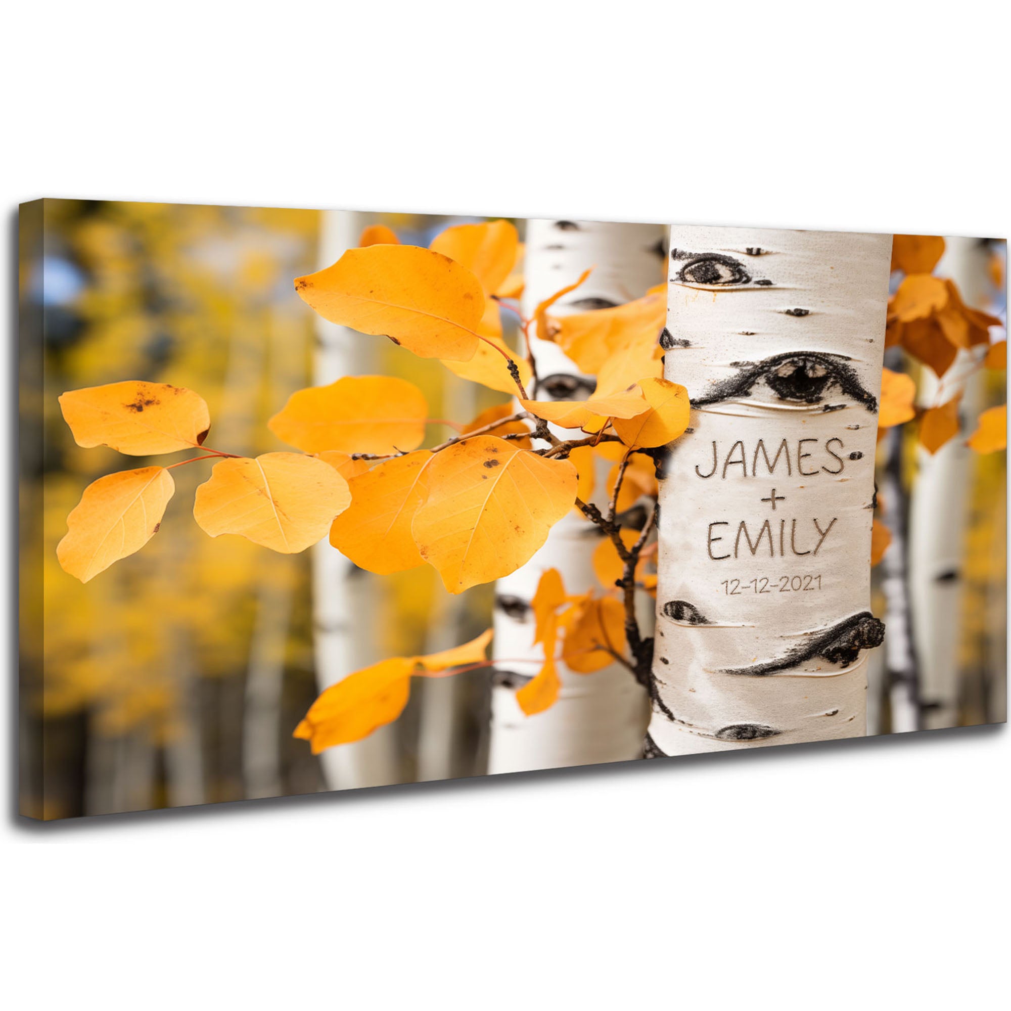 Personalized Canvas Wall Art for Couples with Names, Birch Tree Wedding And Anniversary Decor