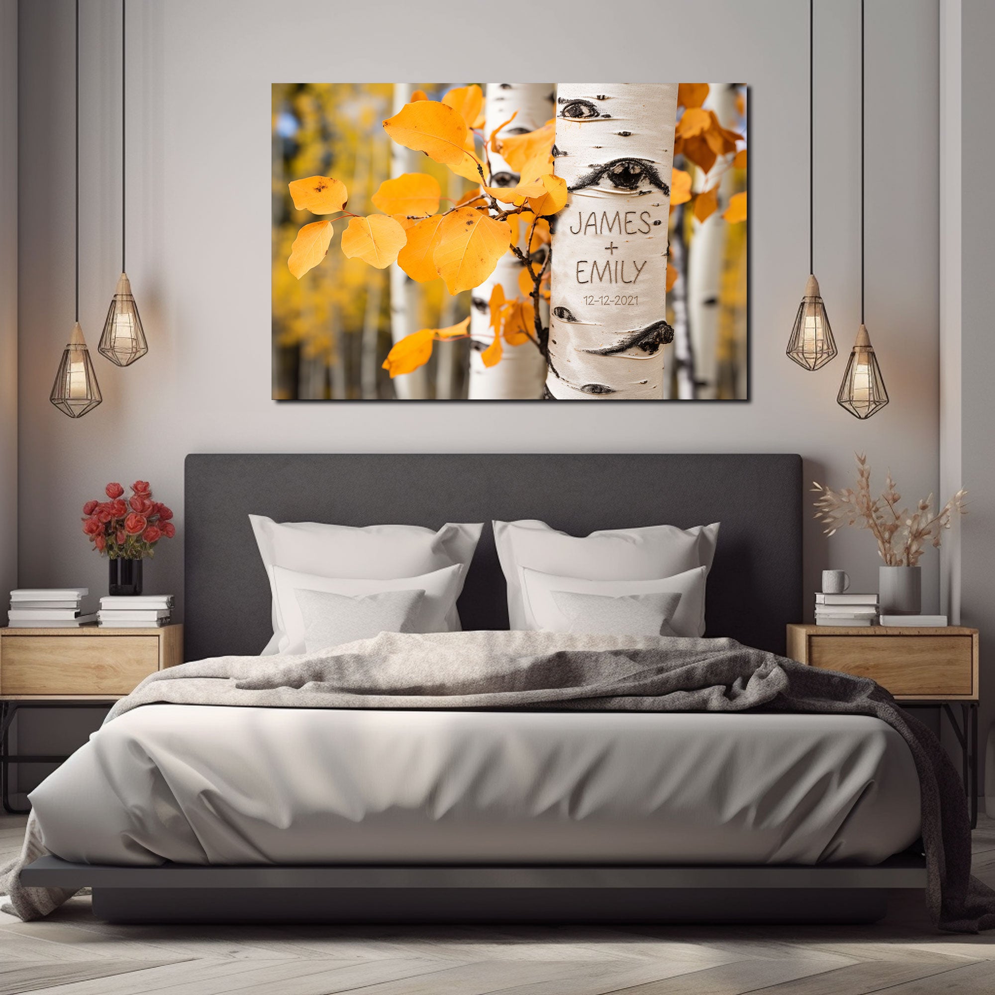 Personalized Canvas Wall Art for Couples with Names, Birch Tree Wedding And Anniversary Decor