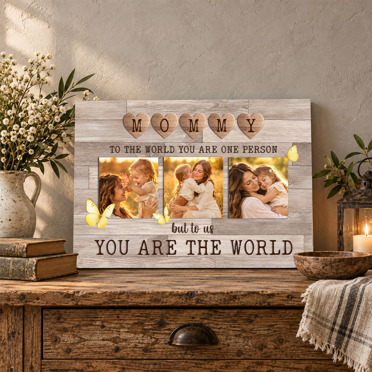 Custom Photo Mom Collage 3 Photos But To Us You Are The World Canvas - Personalized Wall Art