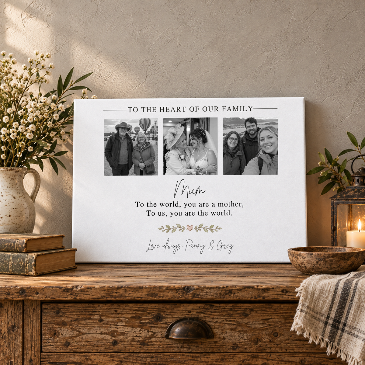 Custom Photo Mom Collage 3 Photos To The Heart Of Our Family Canvas - Personalized Wall Art