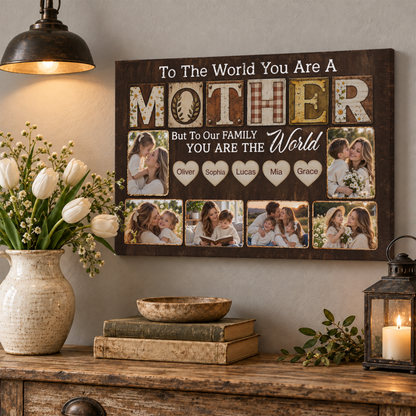Custom Photo Mom Collage 6 Photos To The World You Are A Mother Canvas - Personalized Wall Art