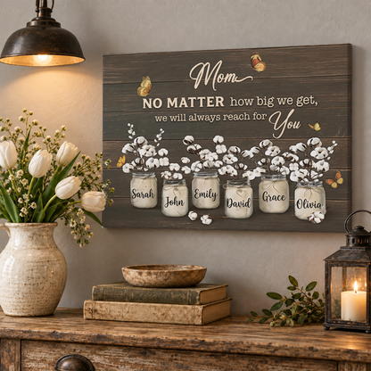 Custom Mom Mason Jar Flowers with Kids Names Canvas - Personalized Wall Art