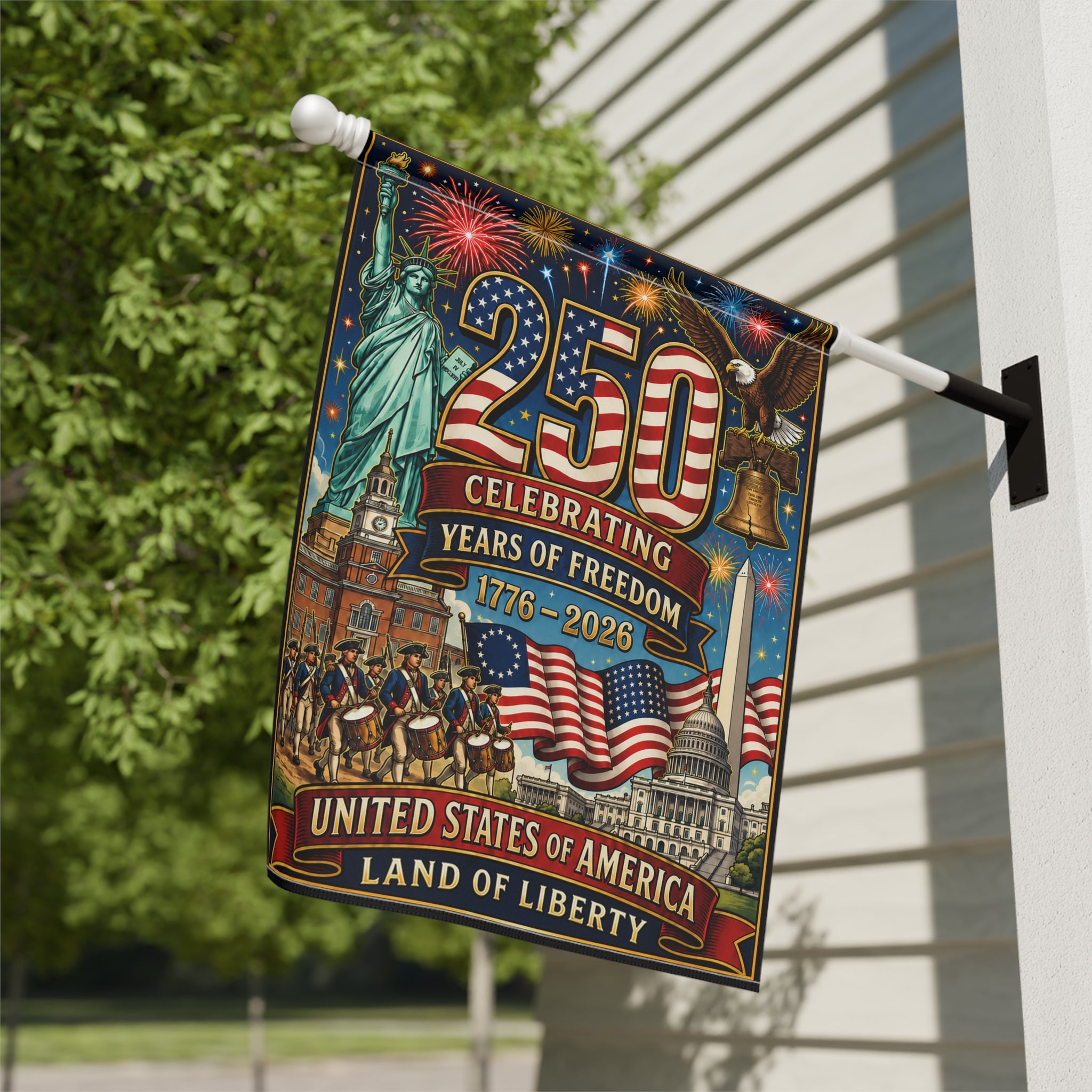 America 250 Celebrating Years Of Freedom - Patriotic Garden Flag Anniversary - US Semiquincentennial Flag