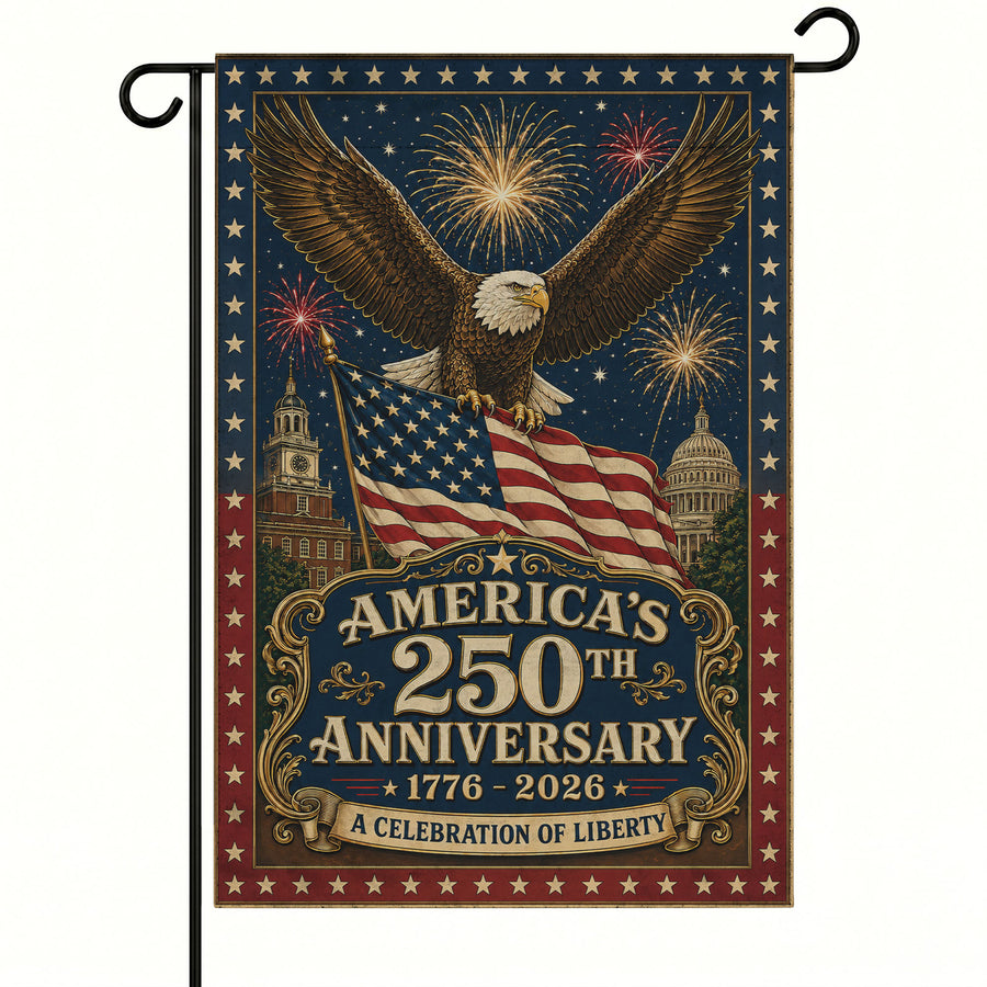 America 250th Eagle Fireworks Patriotic Garden Flag - Outdoor Yard Decor