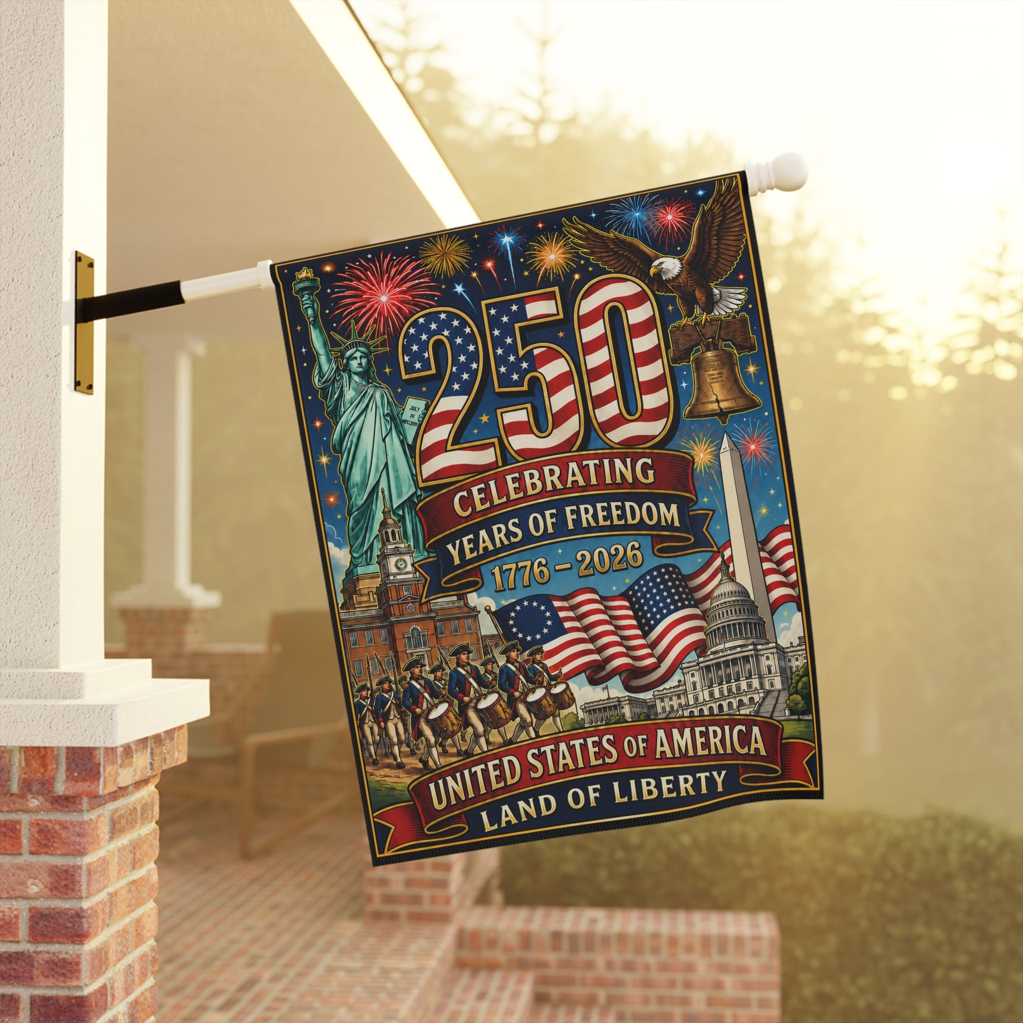 America 250 Celebrating Years Of Freedom - Patriotic Garden Flag Anniversary - US Semiquincentennial Flag