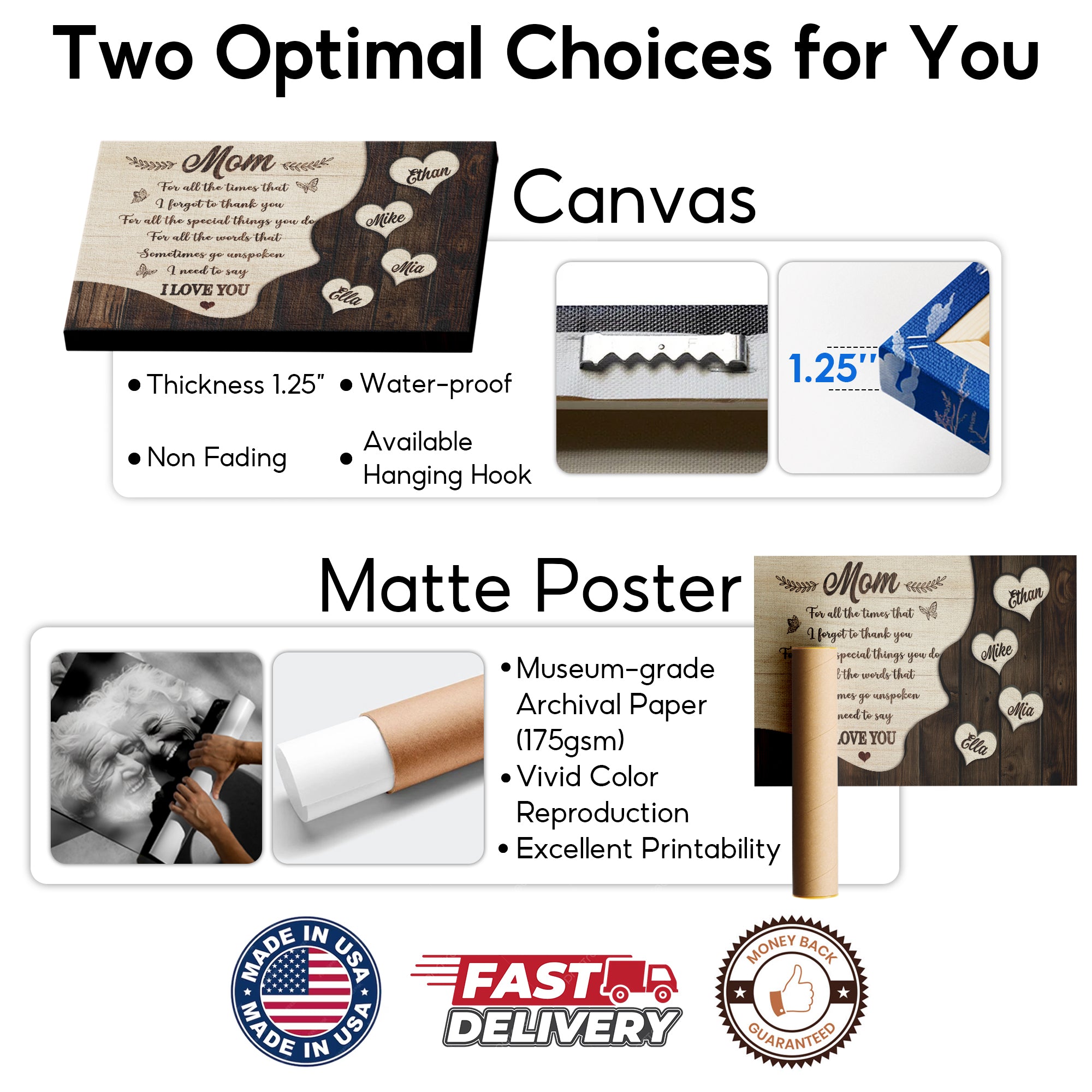 For All The Times I Forgot To Thank You Personalized Mom Hearts Canvas, Mother's Day Wood Style Gift with Kids Names