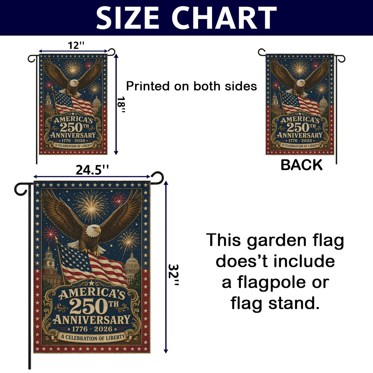 America 250th Anniversary 1776-2026 Flag - Eagle Patriotic Garden Flag - Independence Day Decor
