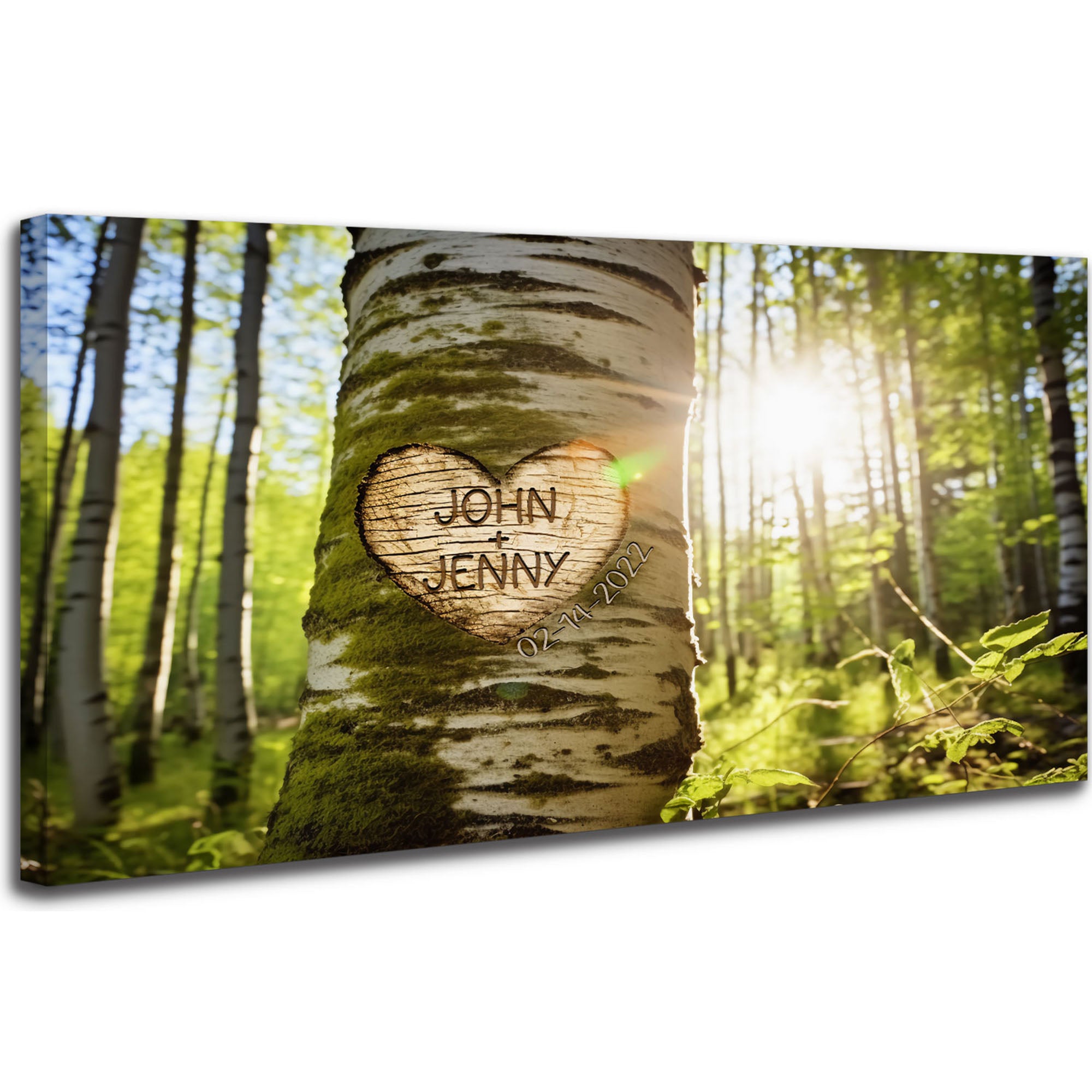Personalized Rustic Birch Tree Canvas, Custom Names Date Wall Art for Couples