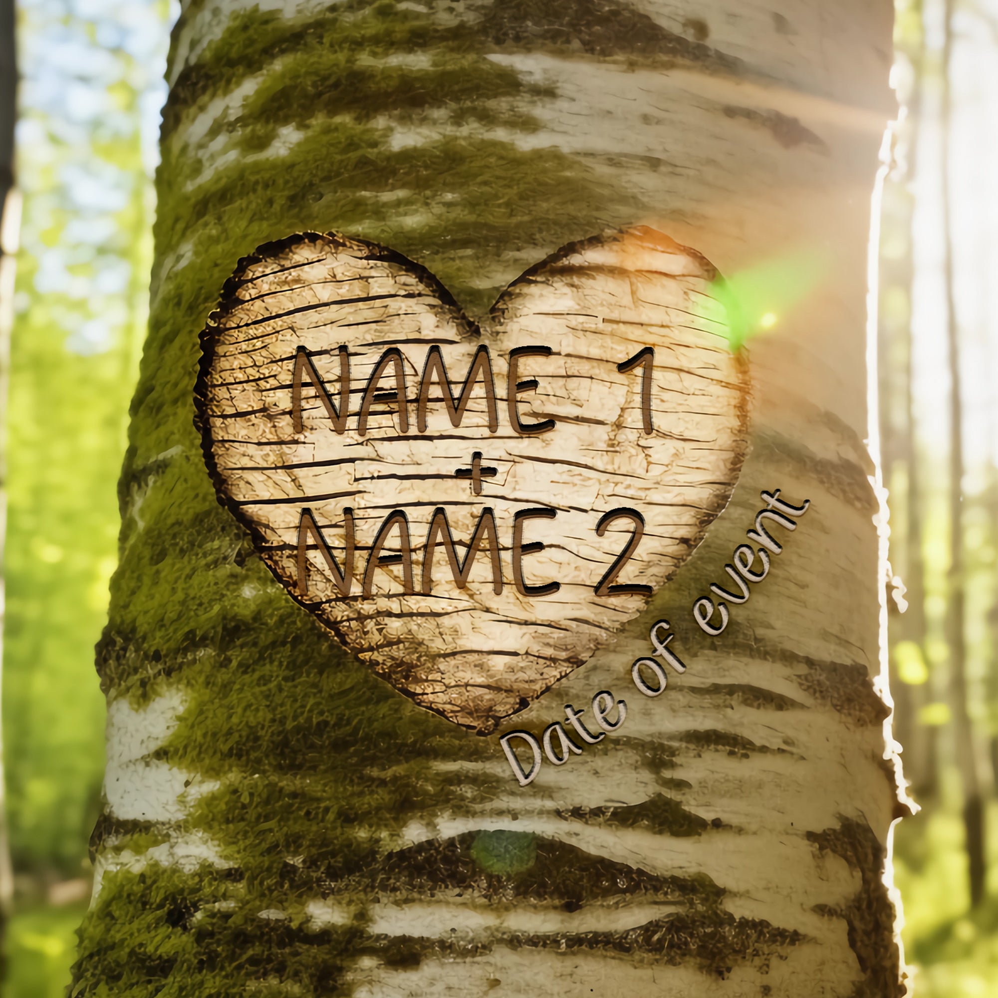 Personalized Rustic Birch Tree Canvas, Custom Names Date Wall Art for Couples