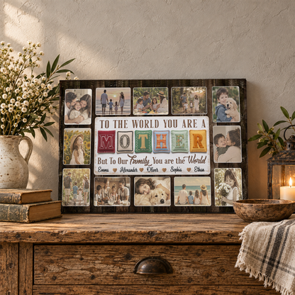 Custom Photo Mom Collage 12 Photos To The World You Are A Mother Canvas - Personalized Wall Art