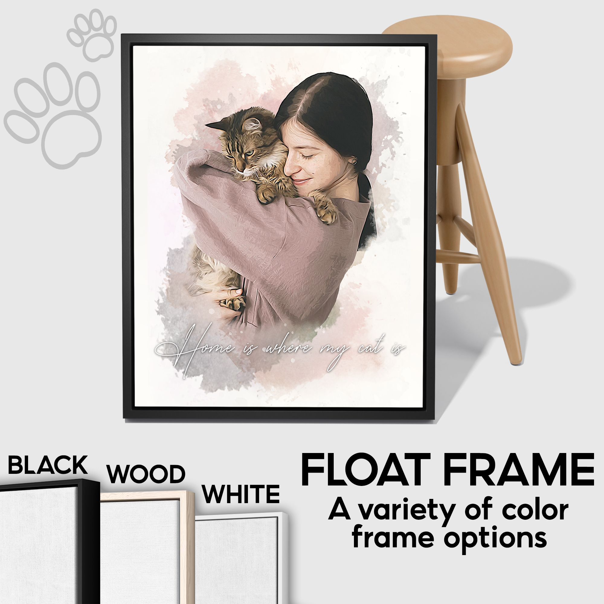 Custom Watercolor Cat Portrait Canvas, Personalized Gift for Cat Lovers